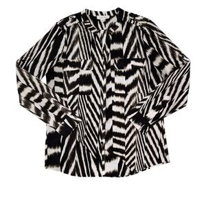 Calvin Klein Brown & White Striped Animal Print Lightweight Button Down Shirt M